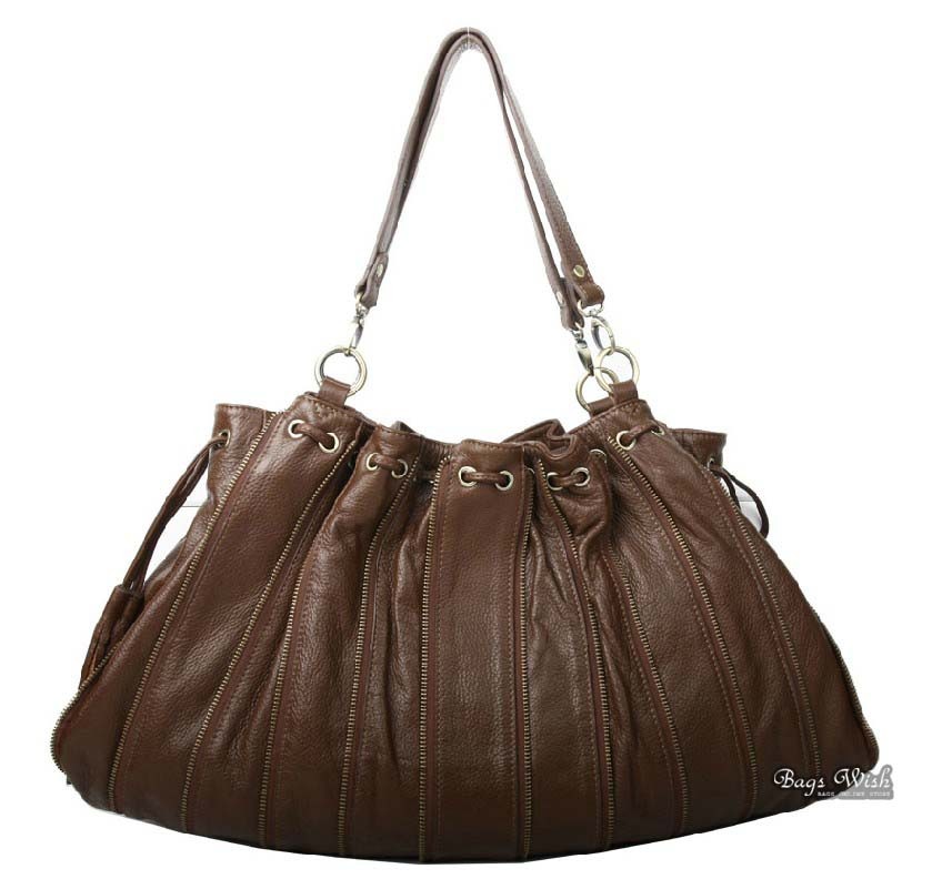 Leather shoulder handbag, brown soft leather hobo handbag - BagsWish