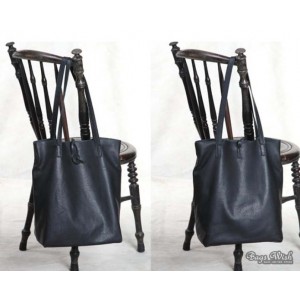 black leather shopping bag