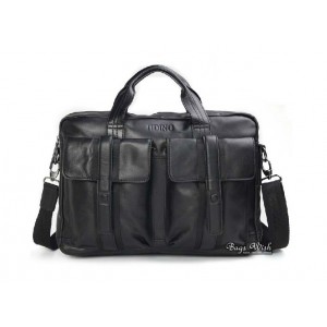 Mens soft leather briefcase, black natural leather briefcase