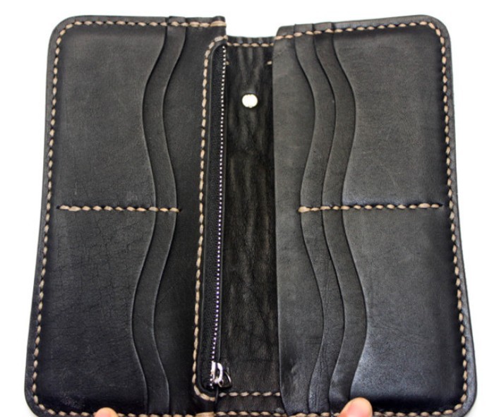 Blue leather wallet, handmade leather wallet for men - BagsWish