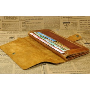 brown Men long leather wallet