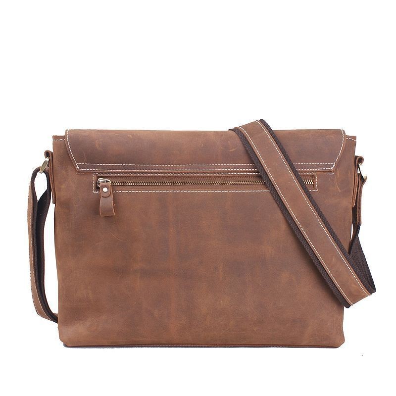 Leather attache briefcase khaki, coffee leather bag for men - BagsWish