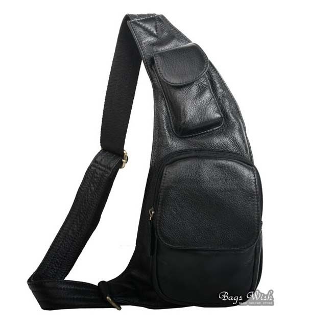 One shoulder strap backpack black, brown genuine leather shoulder ...