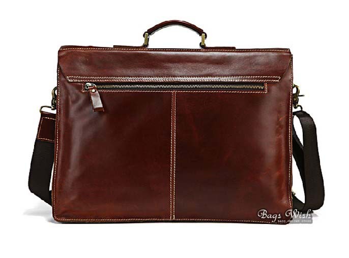 Leather flap briefcase, brown luxury leather laptop bag - BagsWish